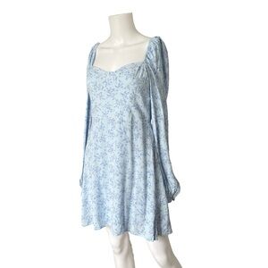 Altar'd State Ice Blue Dress Long Sleeve Square Neck Floral Womens Size Large